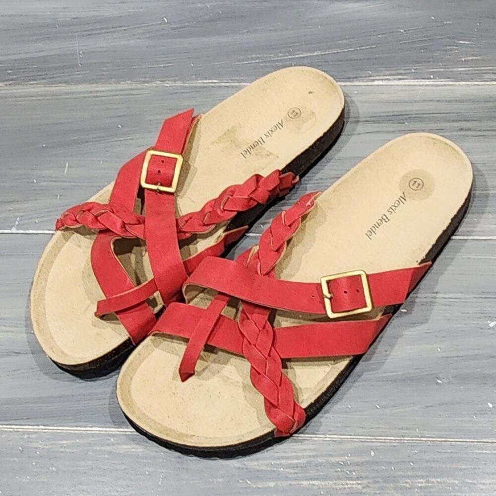 Alexis Bendel Sandal Red Slip On Cork Style Crisscross Flats Buckle Size 11